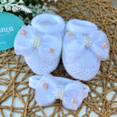 Sapatinho e Faixa Branco - Flor Rose