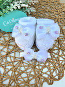 Sapatinho e Faixa Branco com Rococó Lilás