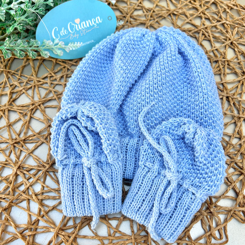 Kit Touca e Luva Azul Bebê